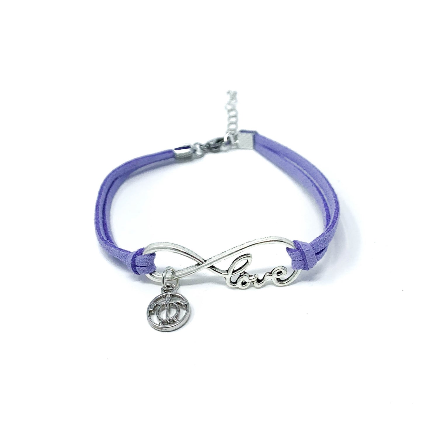 purple infinity love turtle charm bracelet on suede