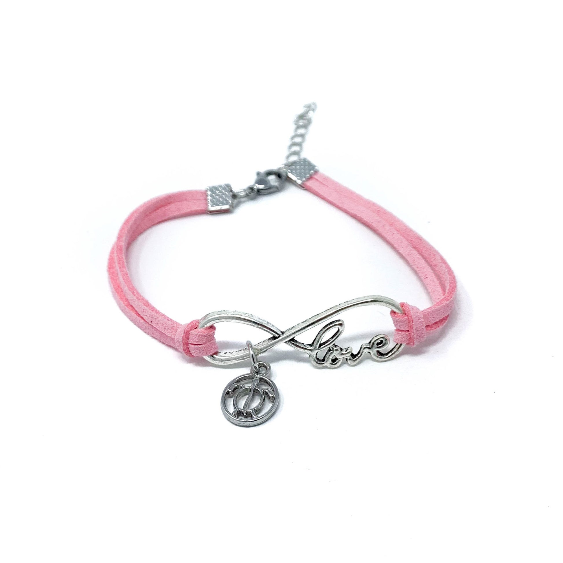 pink infinity love turtle charm bracelet on suede