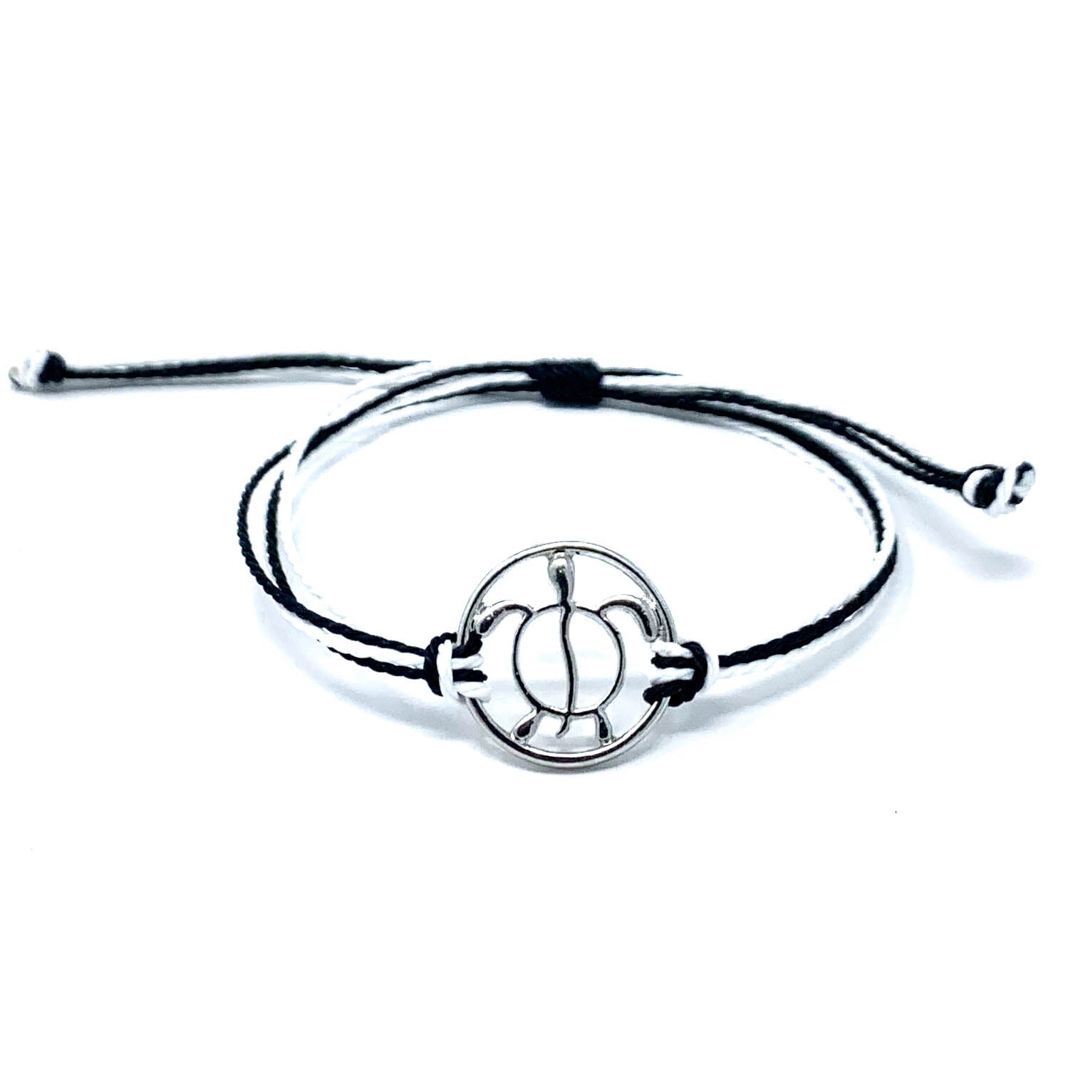 sea turtle black white string bracelet