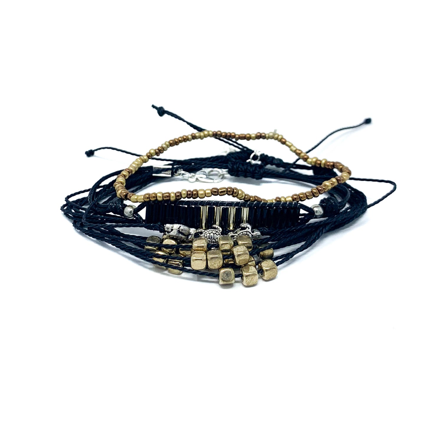 charming shark fields boho style black bracelet stack