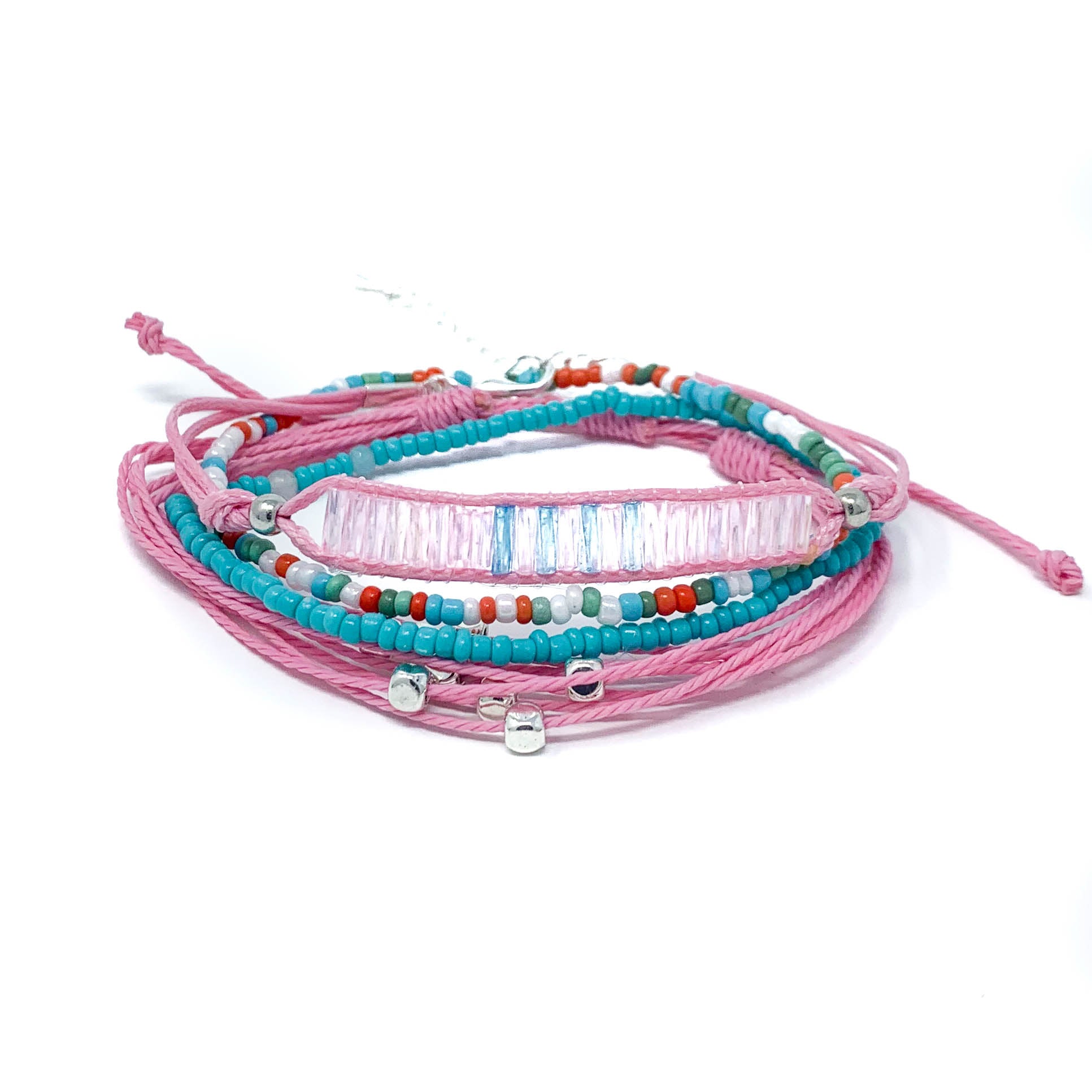 summer days pink string bead bracelet stack pack