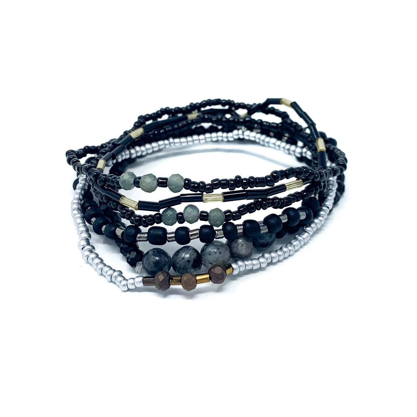 charming shark black beaded bracelet stack