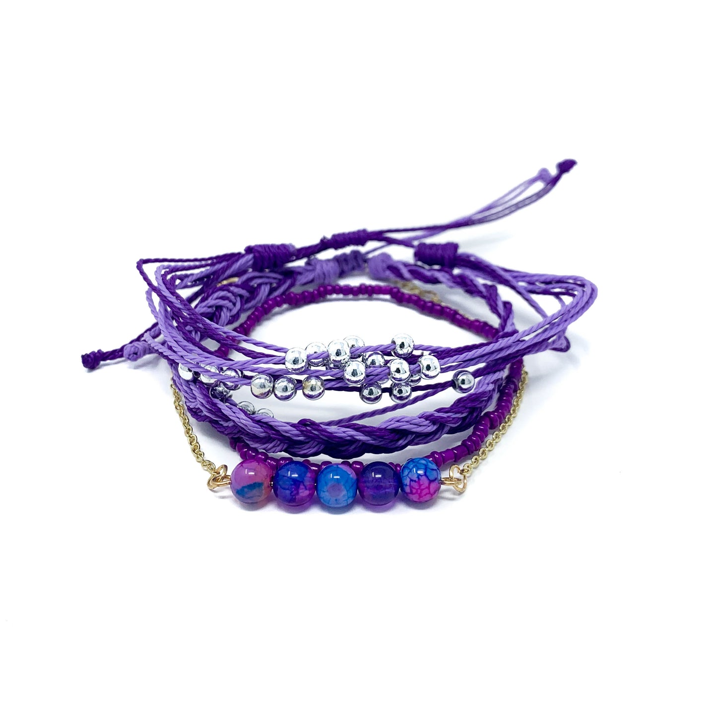 charming shark purple bead string bracelet stack