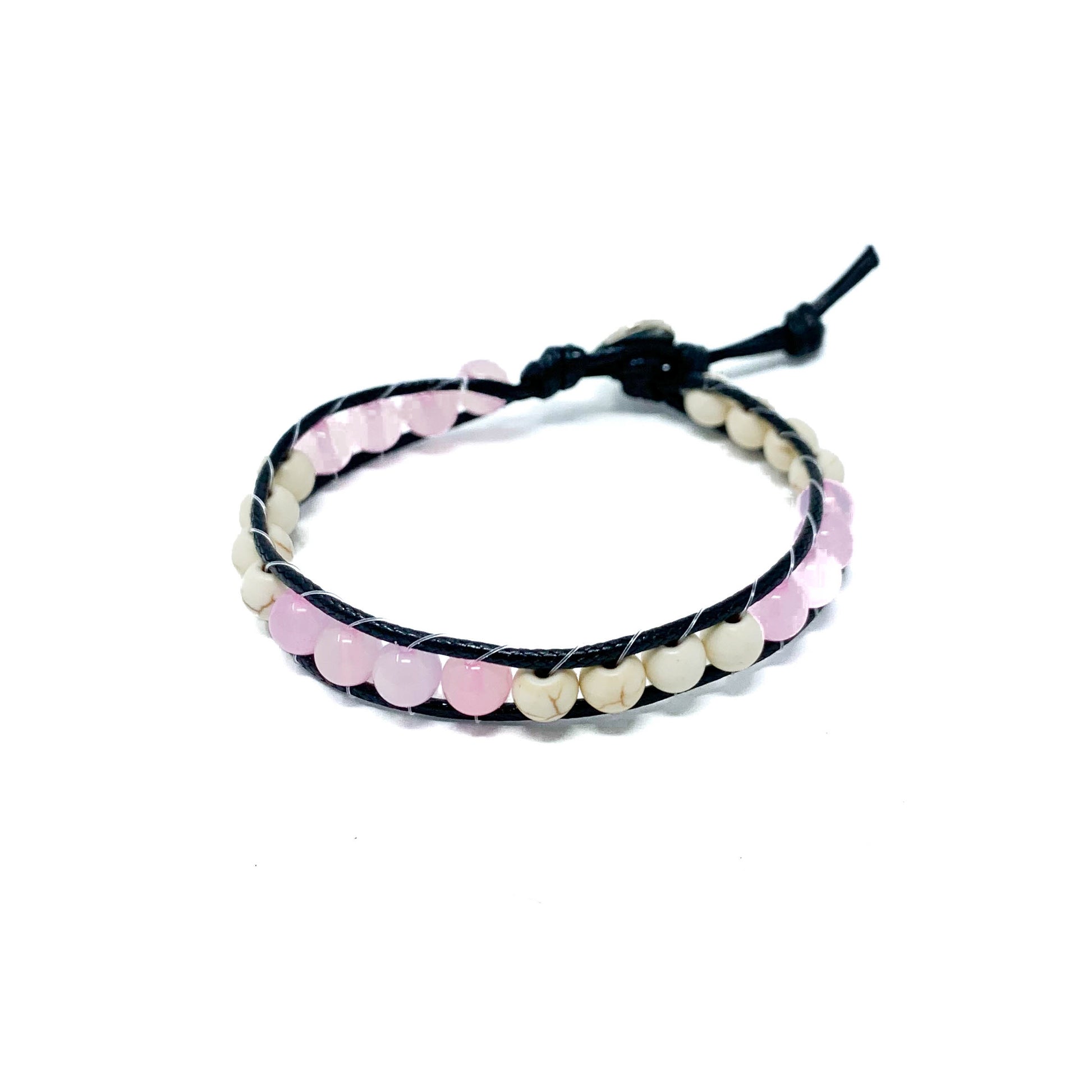 pink quartz Beaded wrap bracelet
