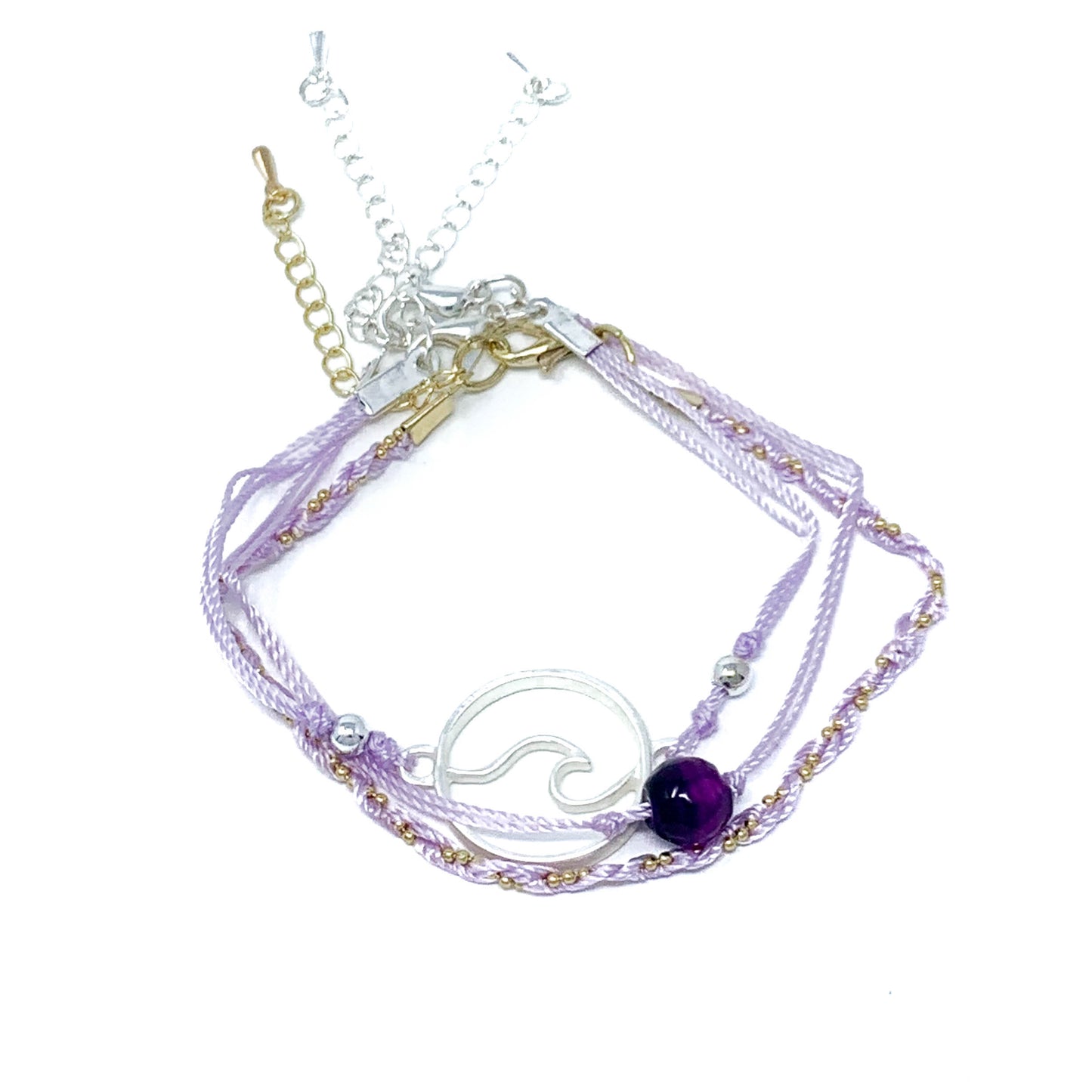 purple string and bead wave bracelet pack