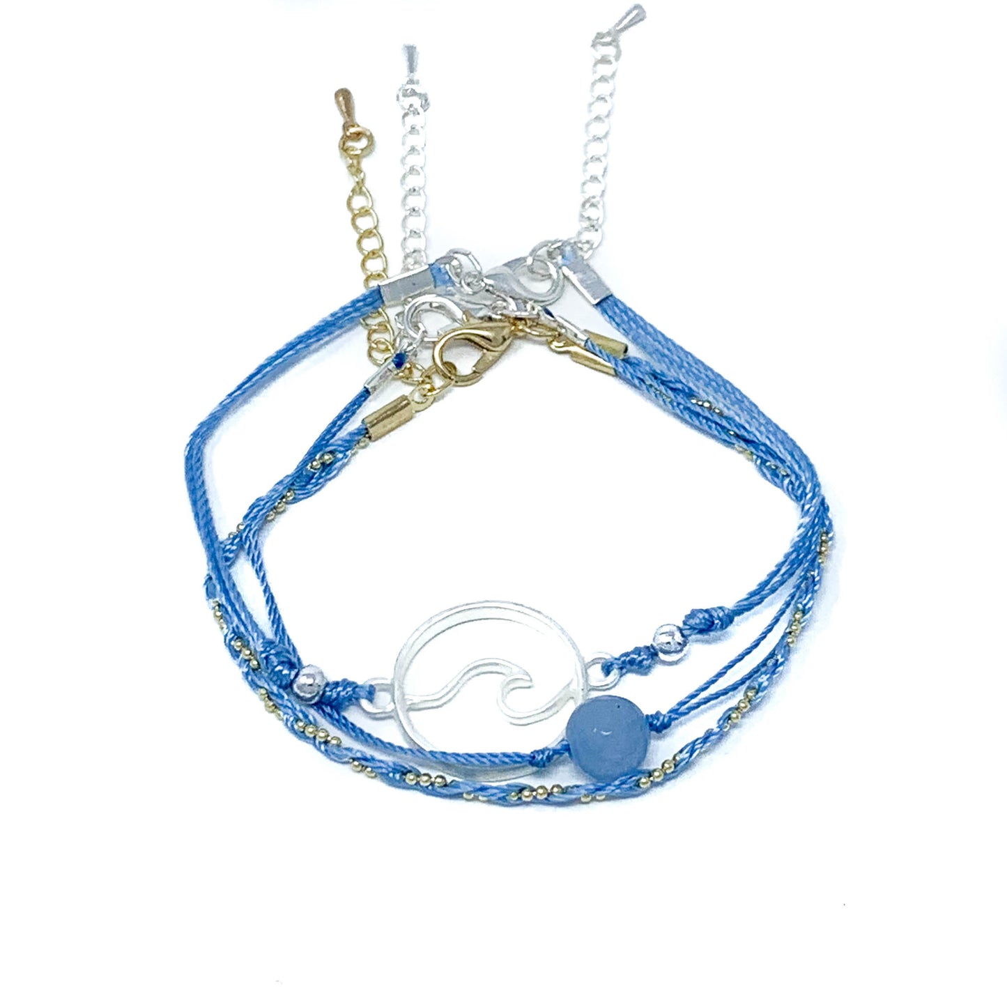 blue string and bead wave bracelet pack