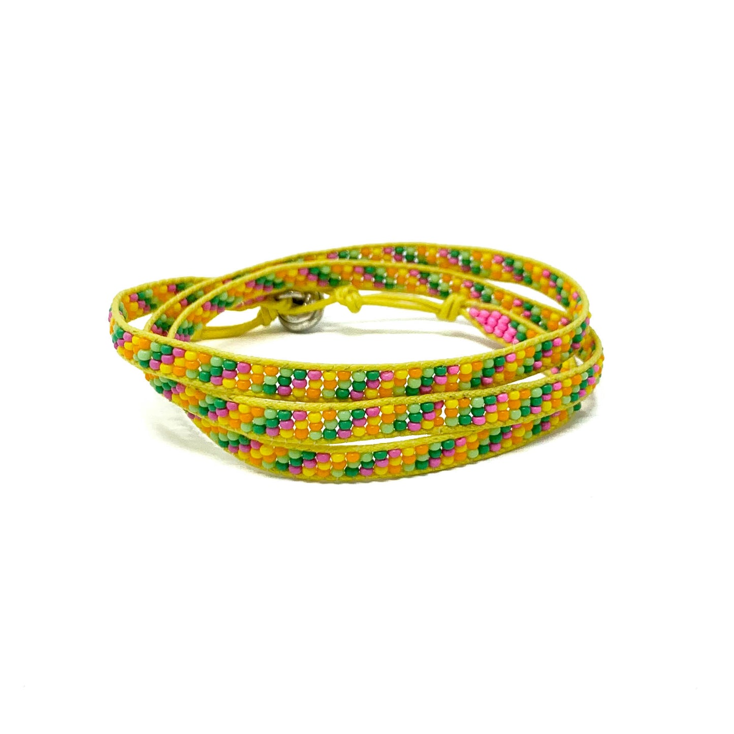 yellow beaded triple wrap bracelet