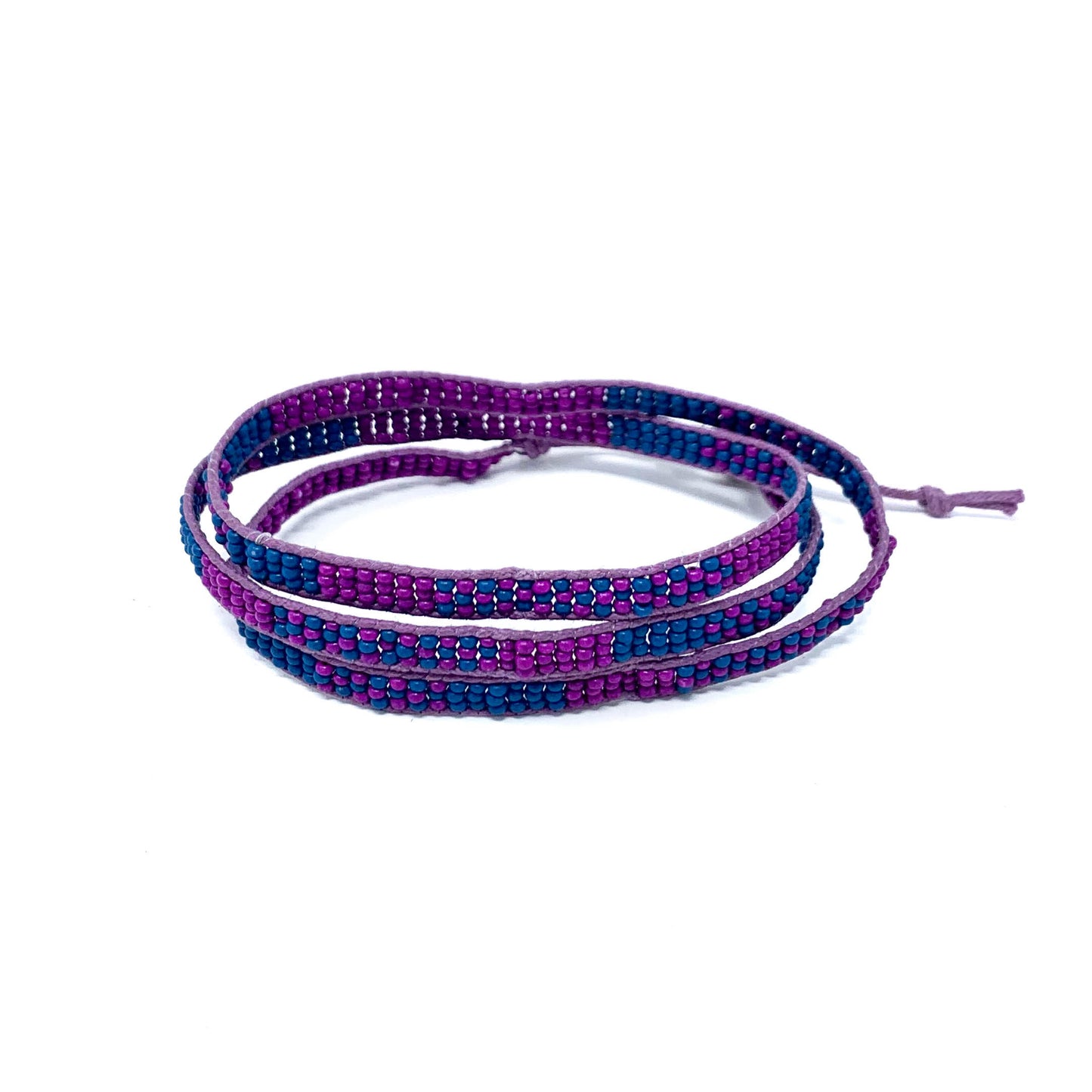 purple blue beaded triple wrap bracelet