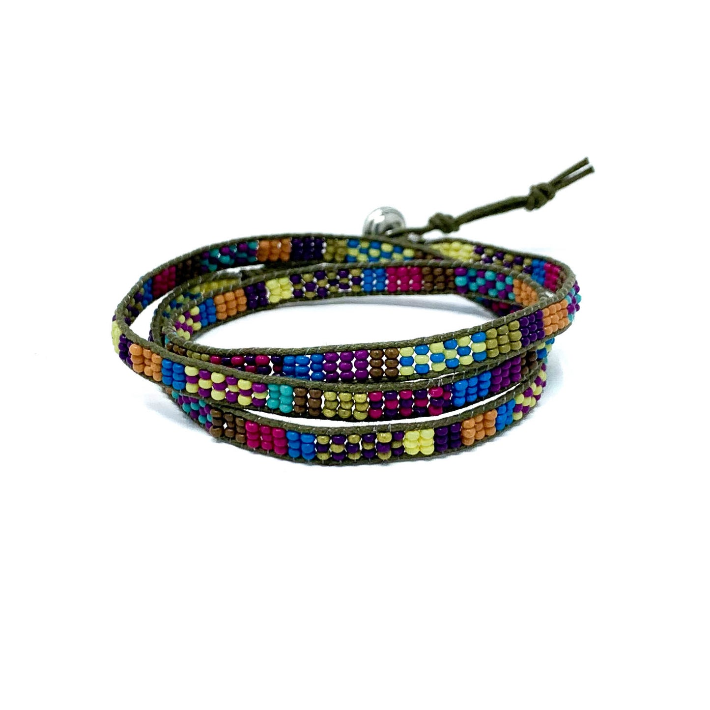 colorful beaded triple wrap bracelet