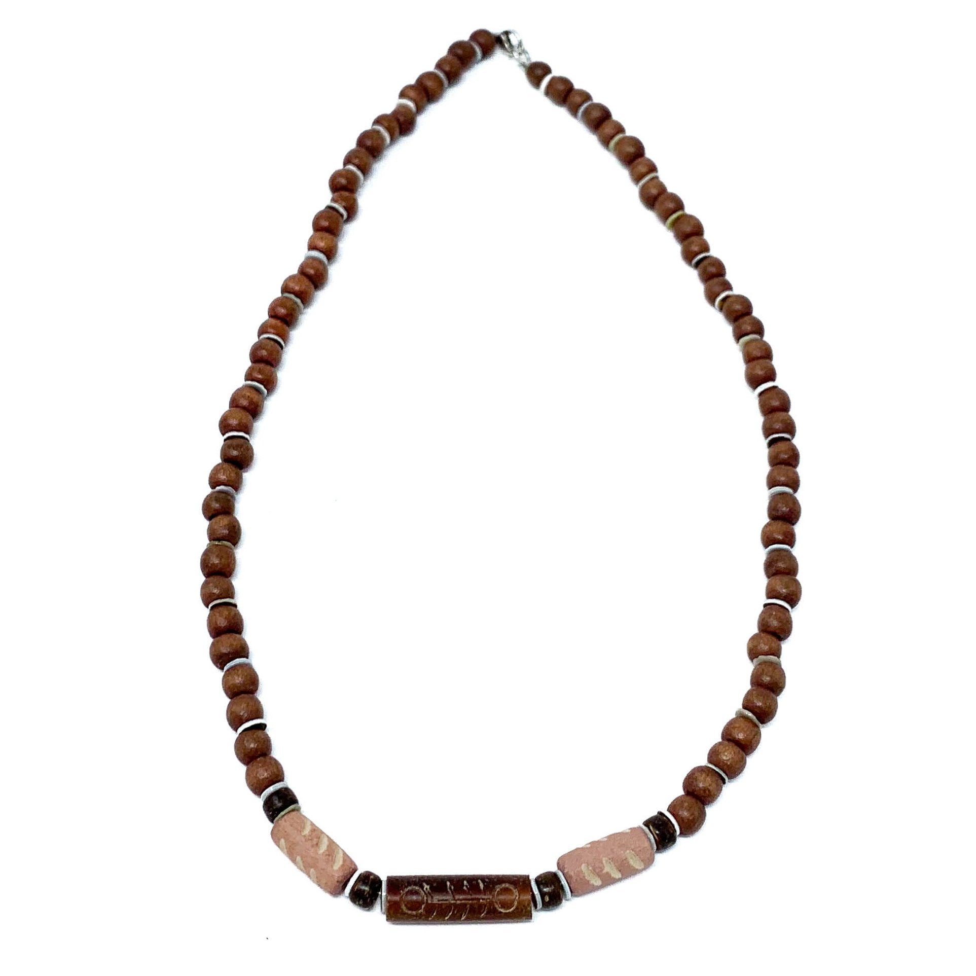 wood beaded mens surfer necklace