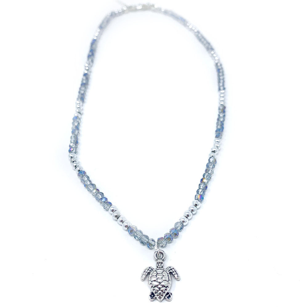 light blue beaded turtle necklace