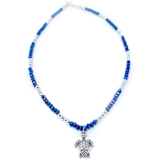 blue turtle beaded jewels necklace