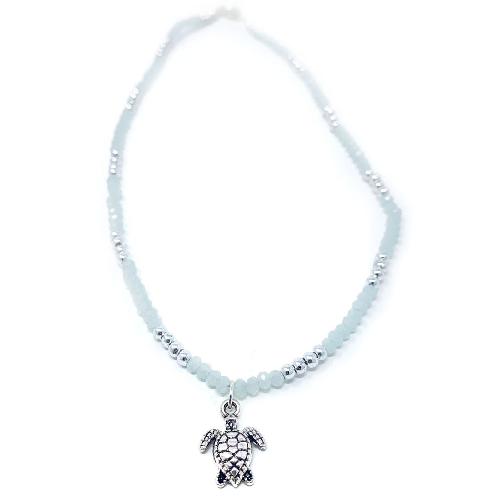charming shark light blue beaded sparkly turtle pendant necklace