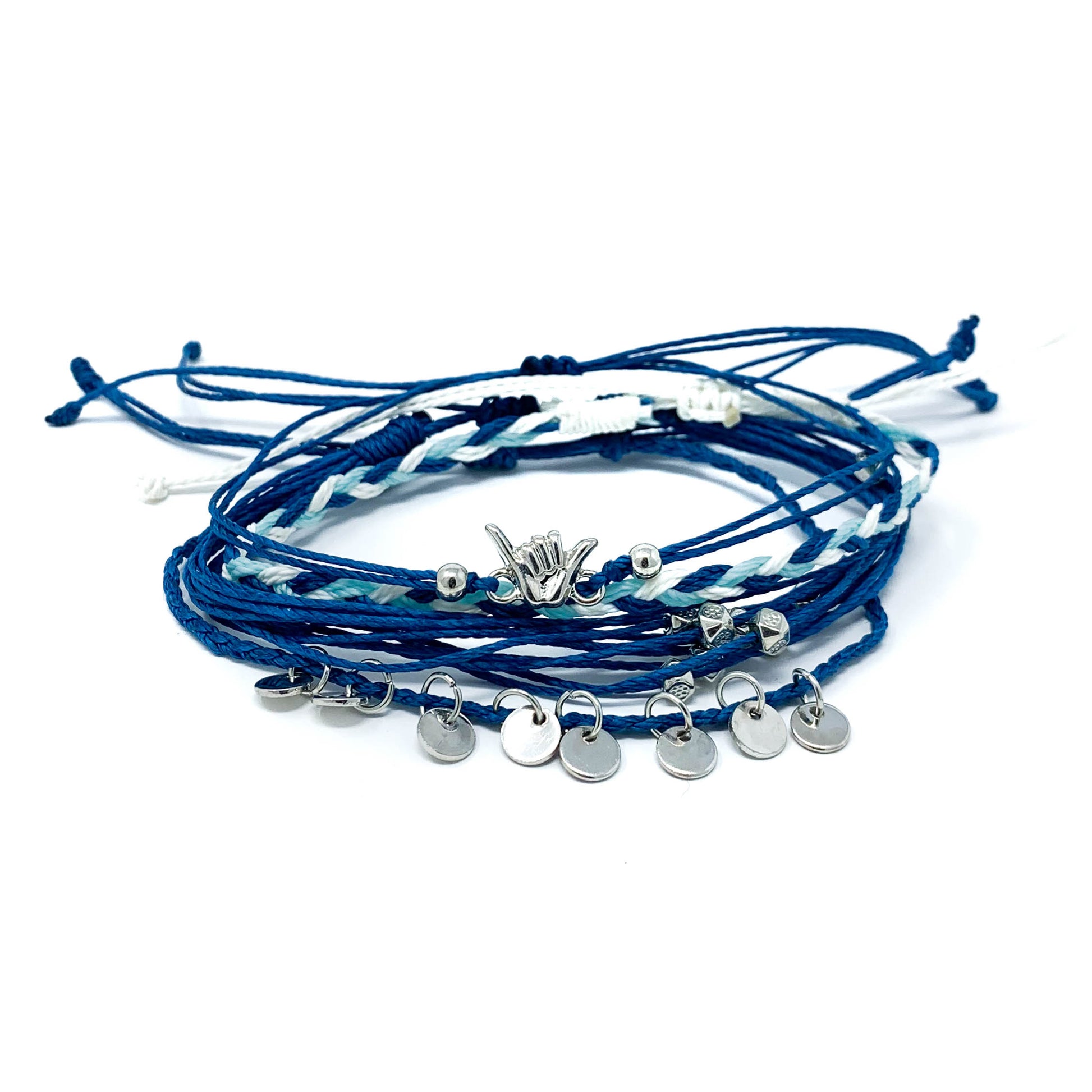 blue shaka charm string bracelet style pack