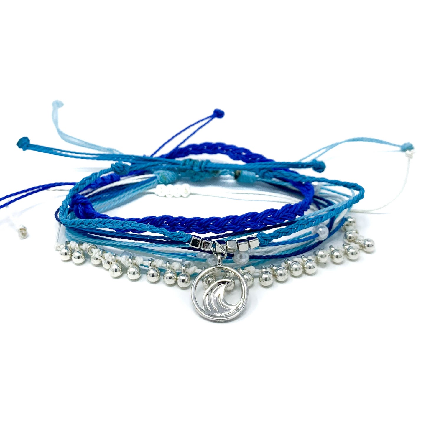 blue wave charm string bracelet stack