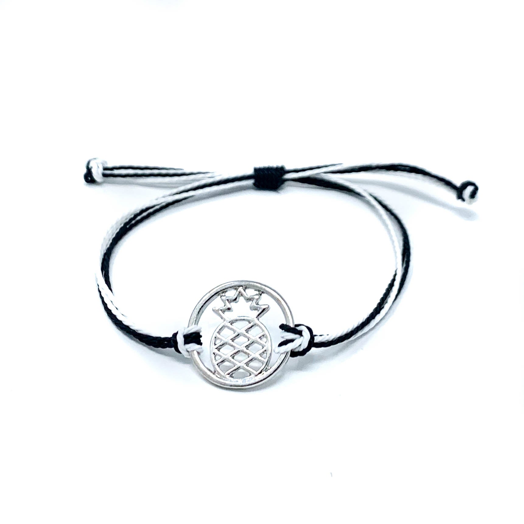 pineapple charm black string bracelet