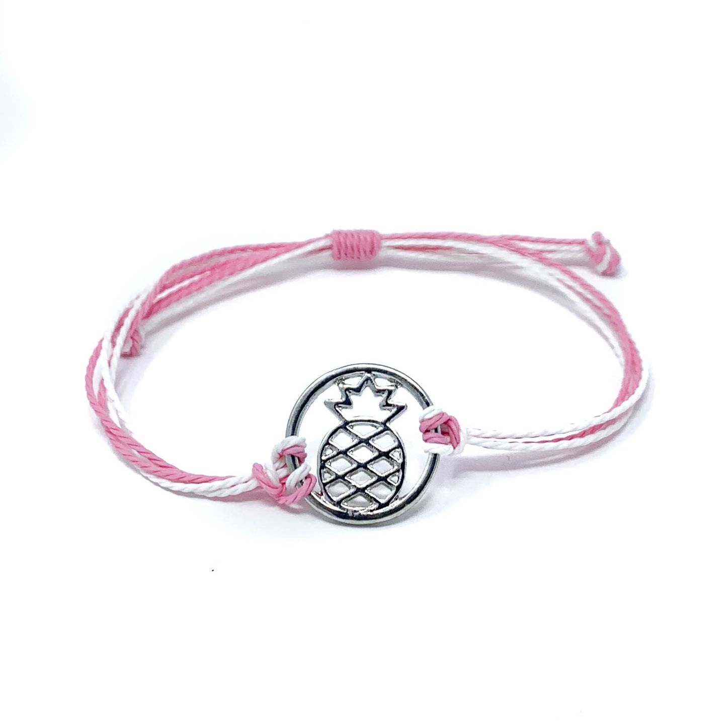 pineapple charm pink string bracelet