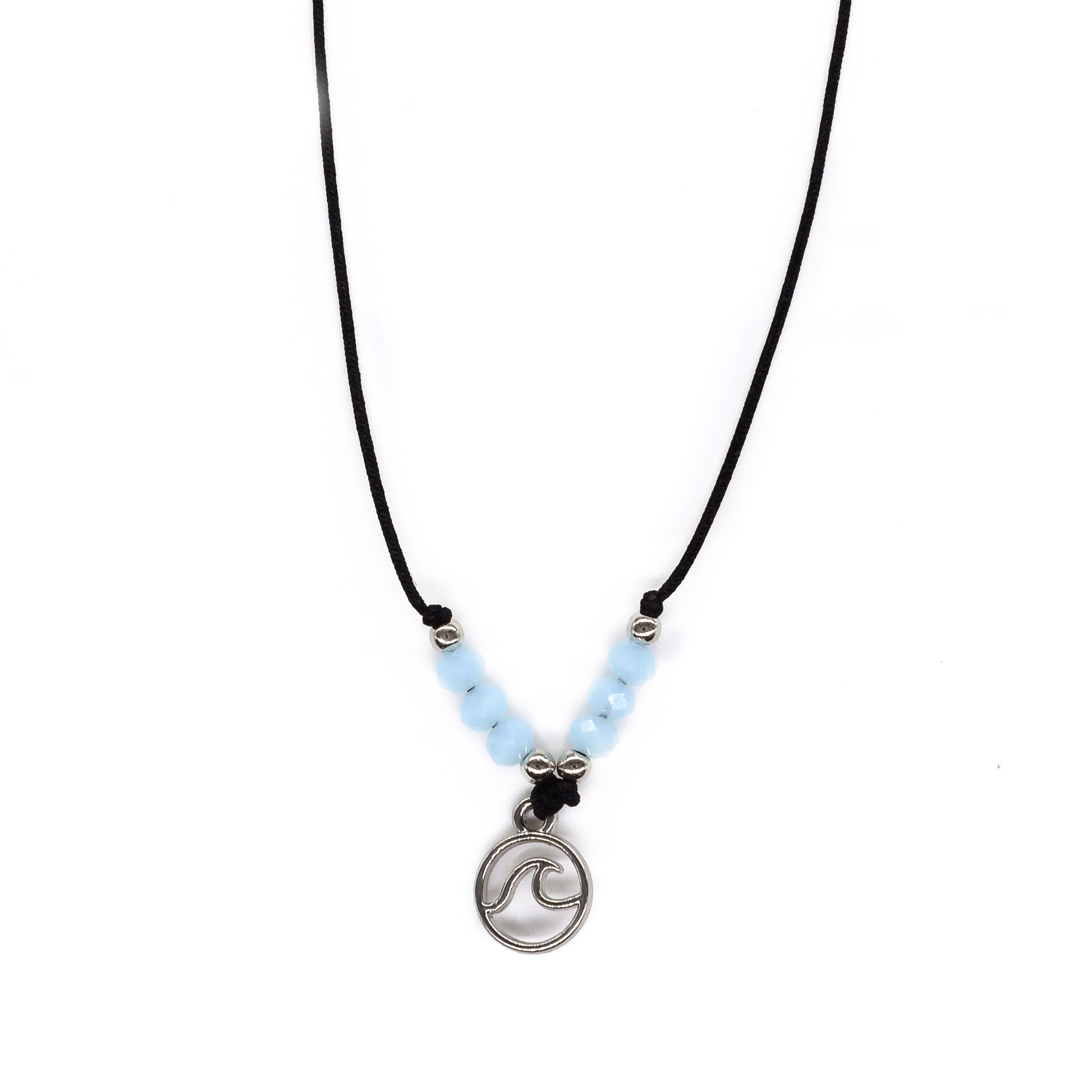 wave charm stone bead string necklace