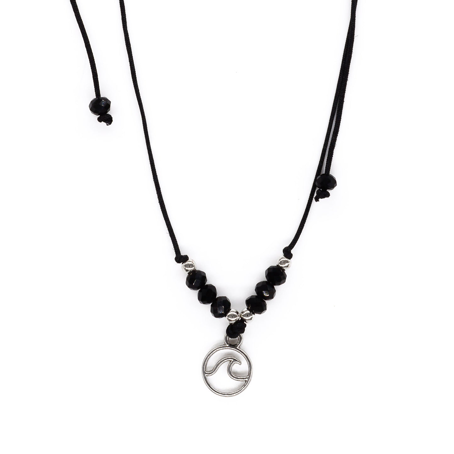 charming shark black stones wave charm necklace