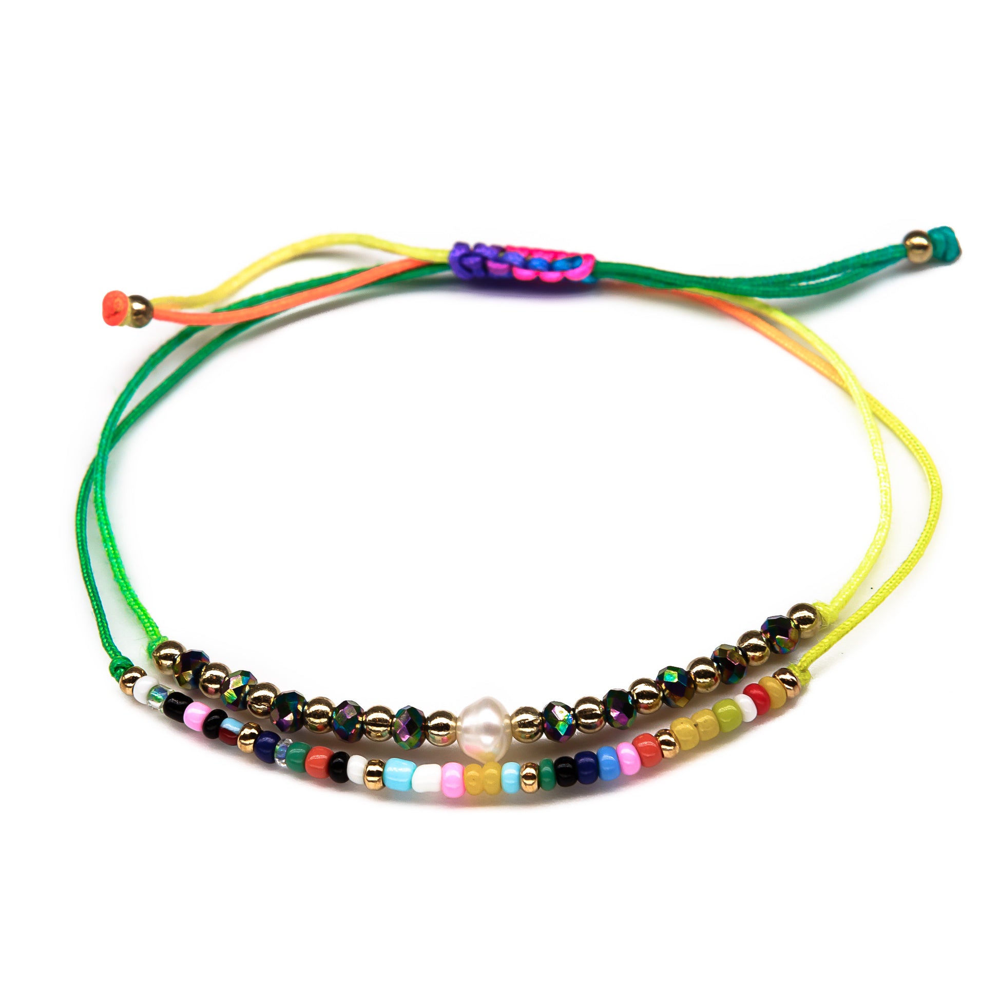 rainbow dainty cute girls seed bead pearl string bracelet