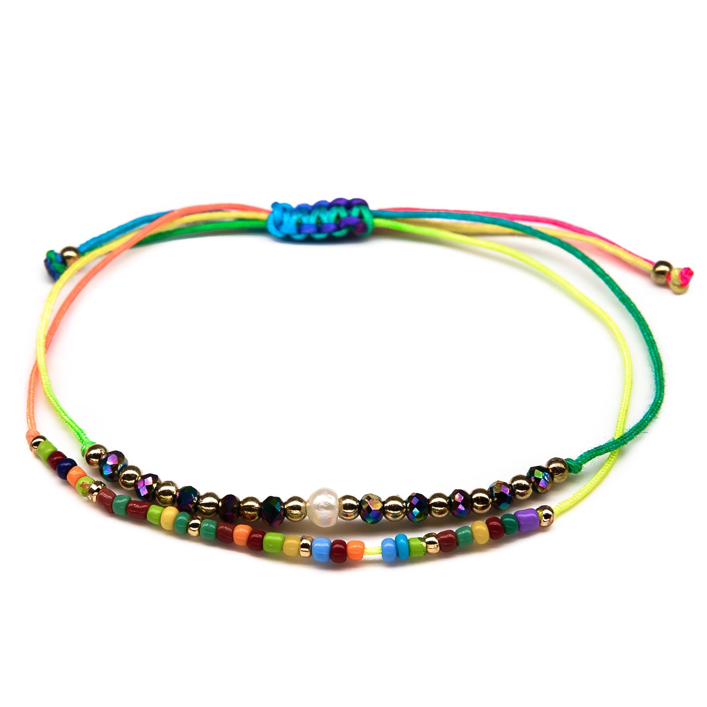 rainbow dainty cute girls seed bead string bracelet