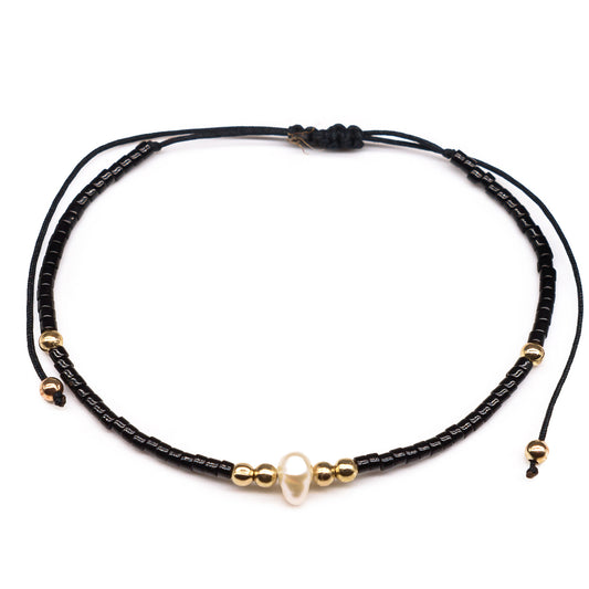 pearl black beaded seed bead string bracelet