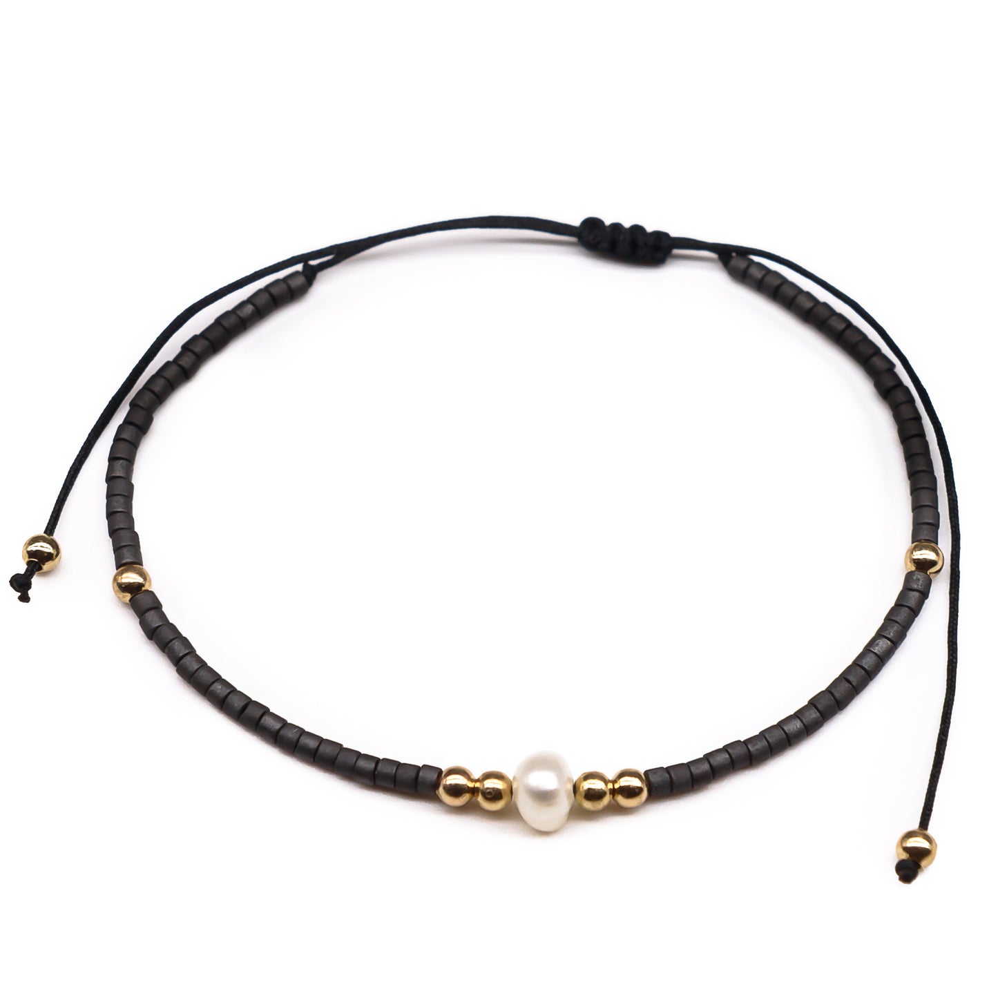 pearl matte black beaded seed bead string bracelet
