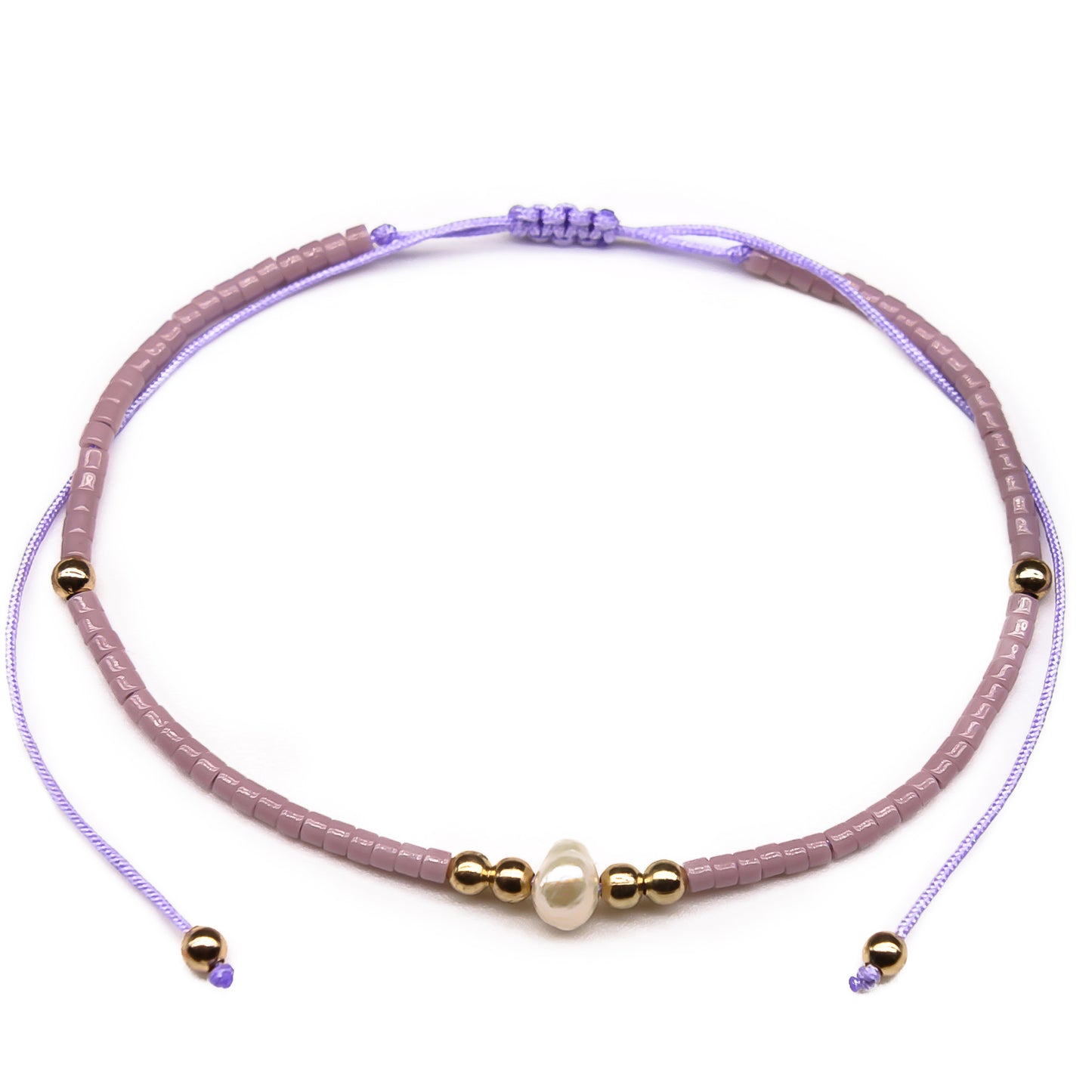 pearl pink beaded seed bead string bracelet