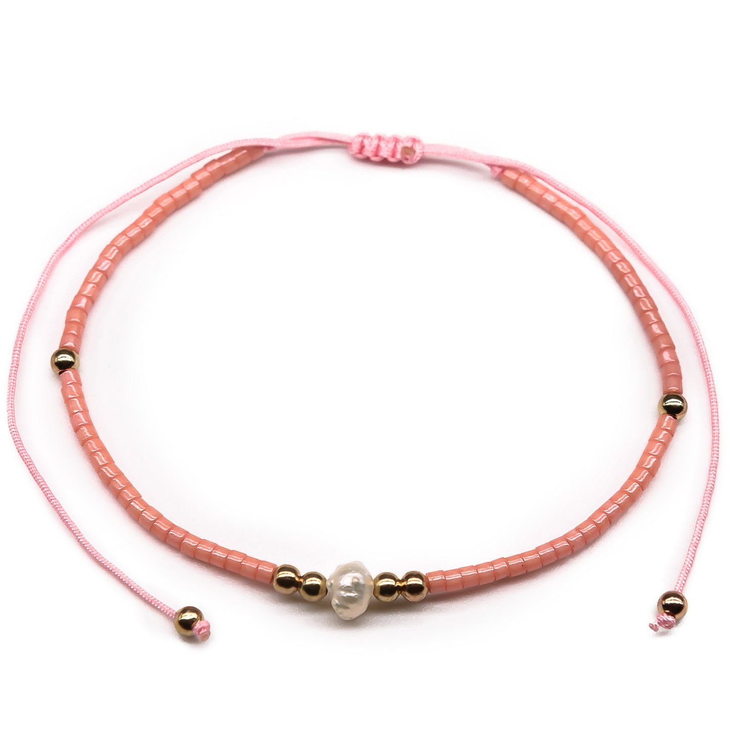 pearl coral beaded seed bead string bracelet