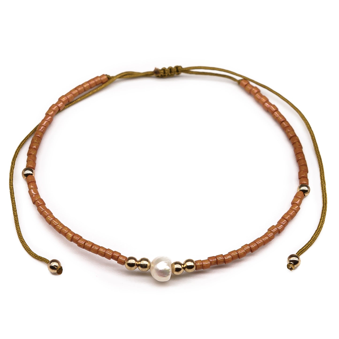 pearl orange beaded seed bead string bracelet