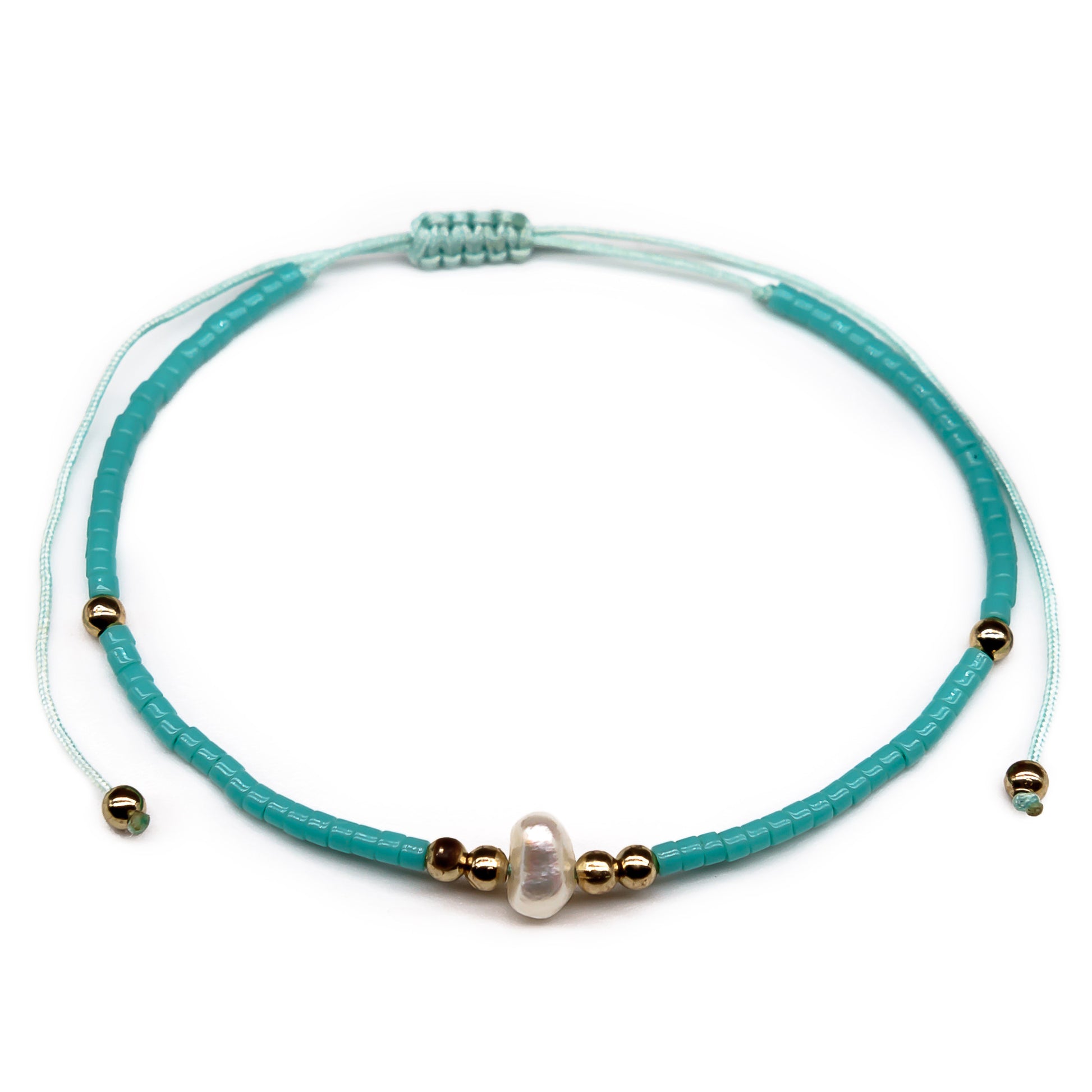 pearl turquoise beaded seed bead string bracelet