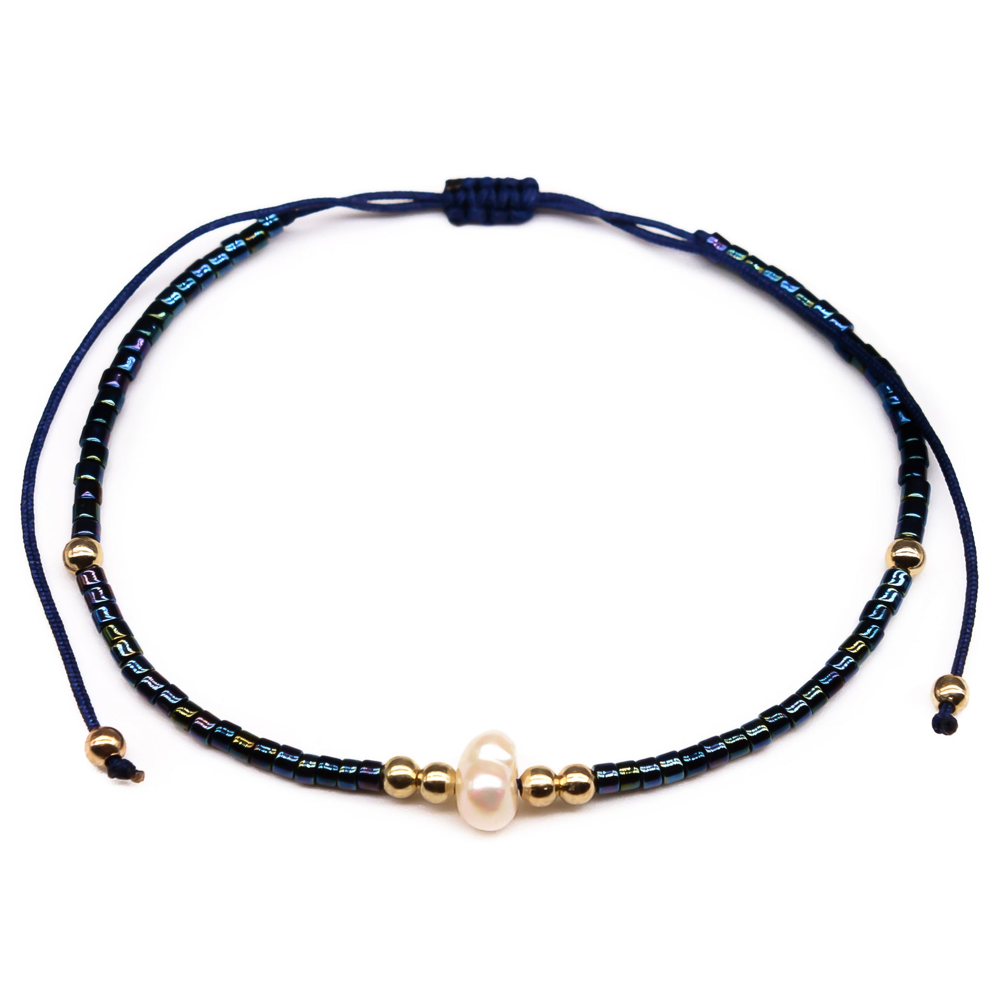 pearl black beaded seed bead string bracelet