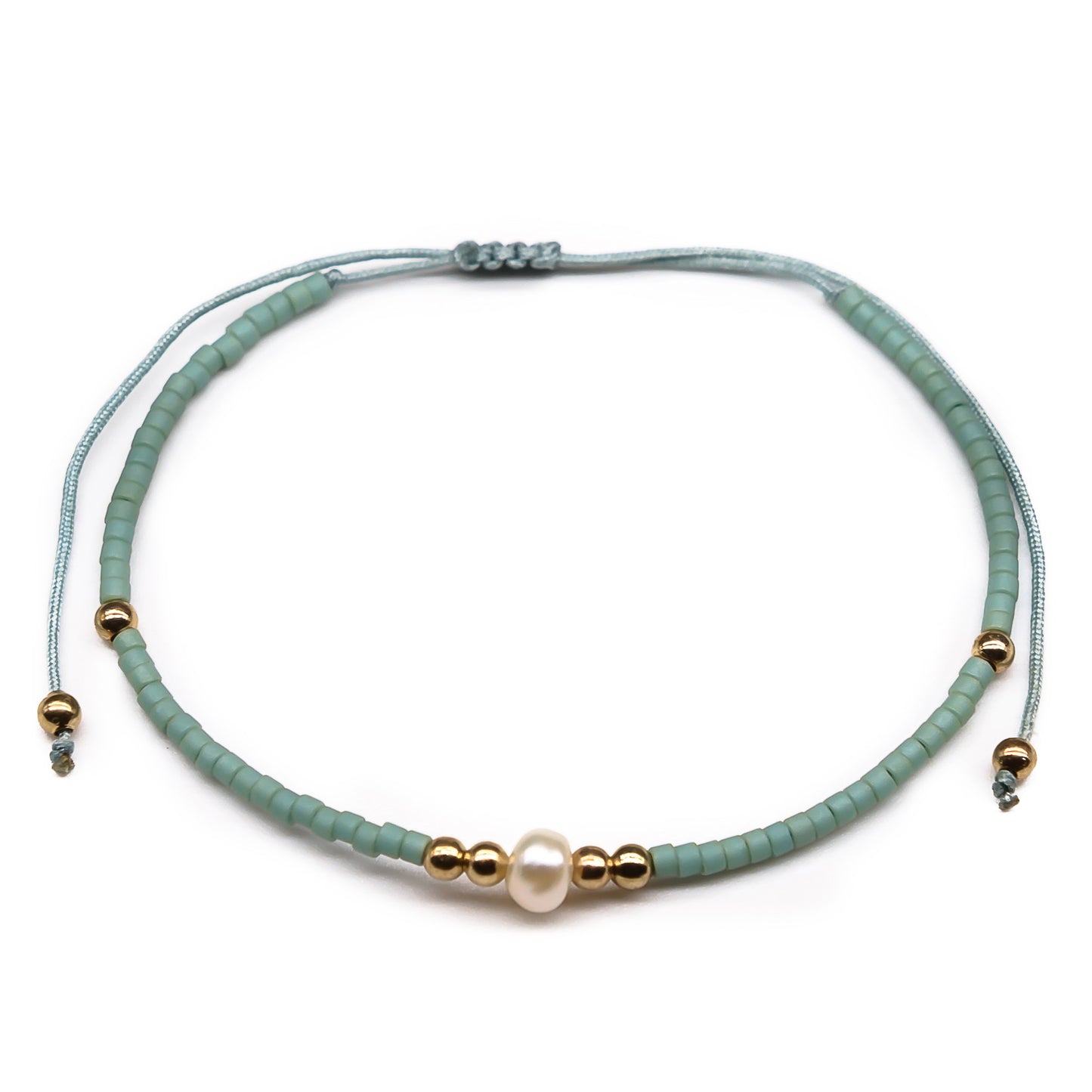 pearl light green beaded seed bead string bracelet