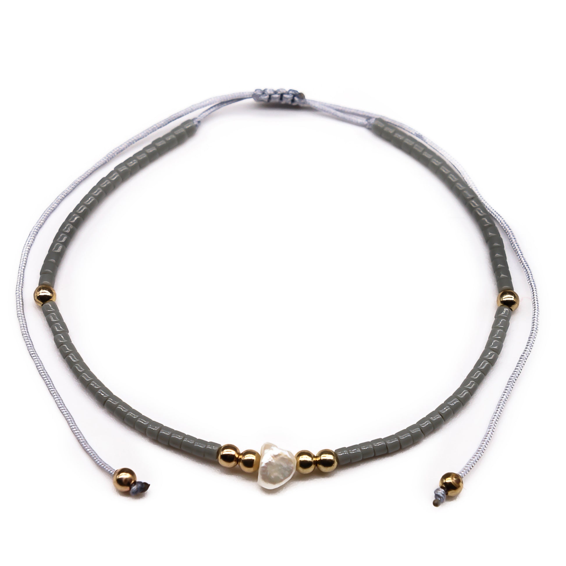 pearl grey beaded seed bead string bracelet