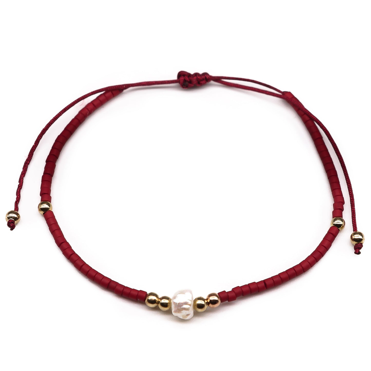 pearl red beaded seed bead string bracelet