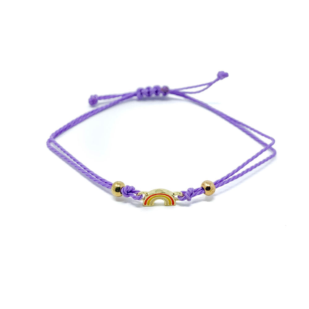 Purple Rainbow Charm Single String Bracelet 
