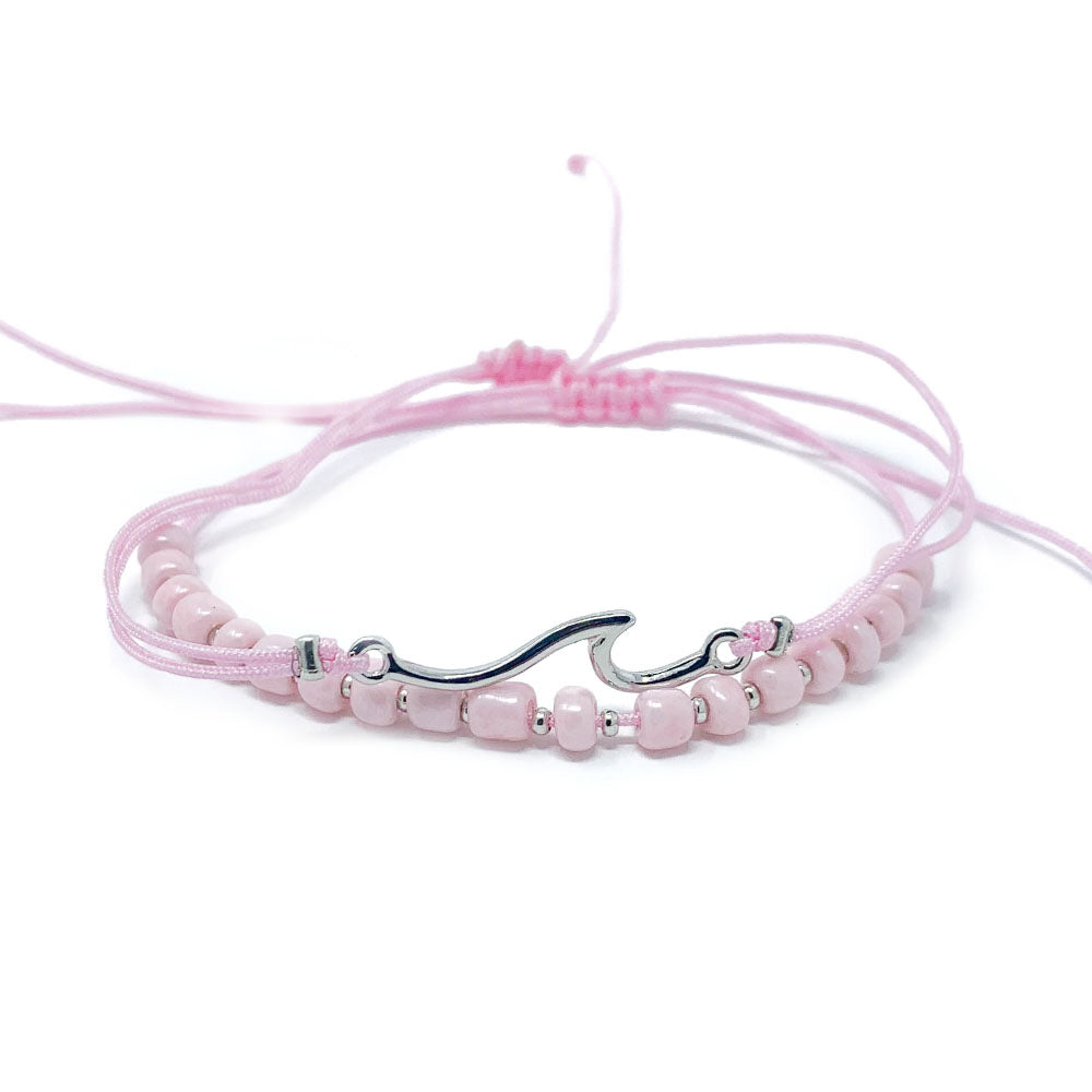 Wave beach bracelet beaded and string Pink