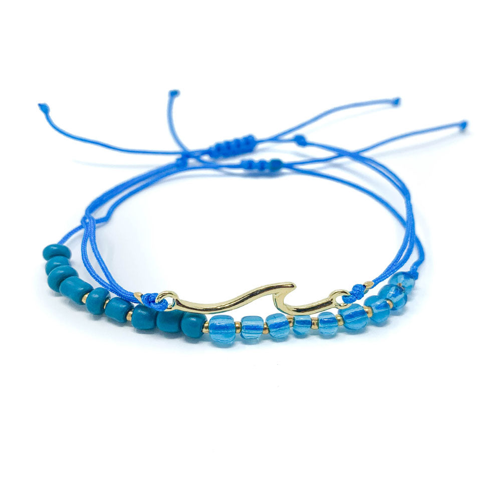 Wave beach bracelet beaded and string Blue