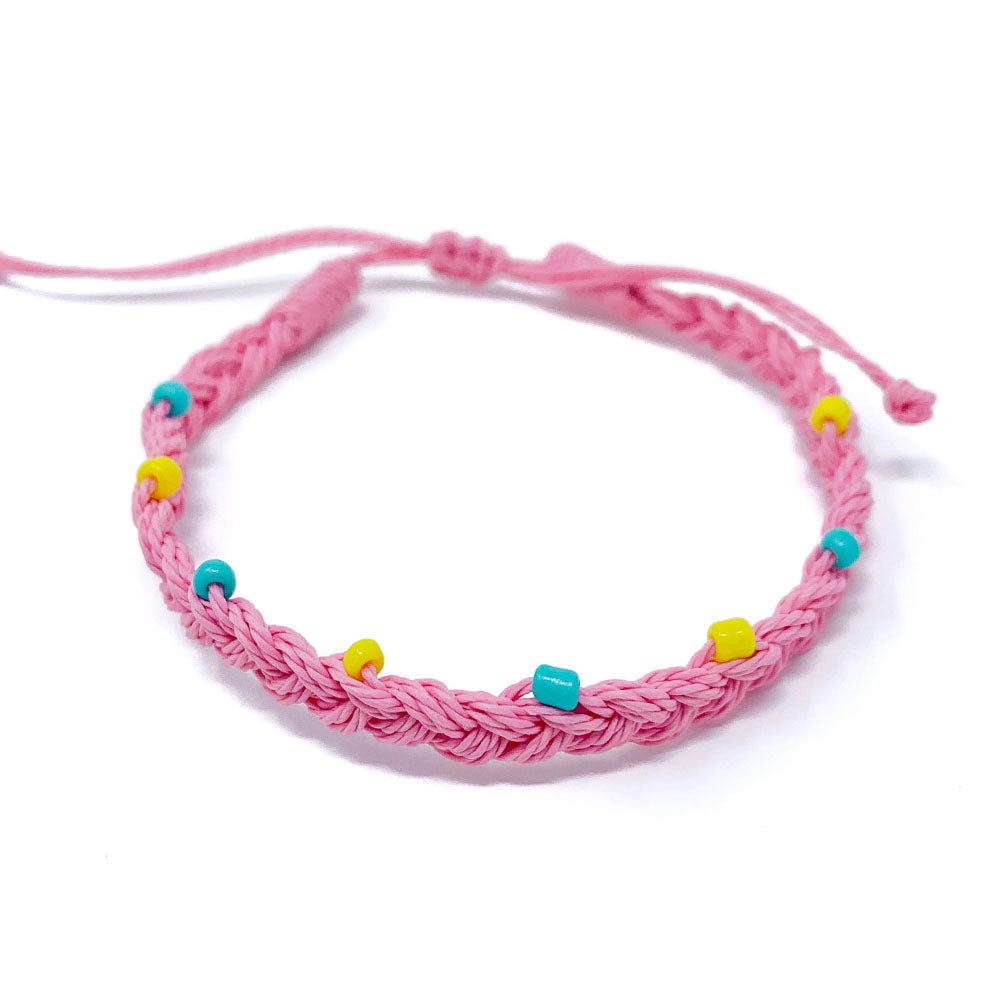 Pink Beaded Braid Single Bracelet