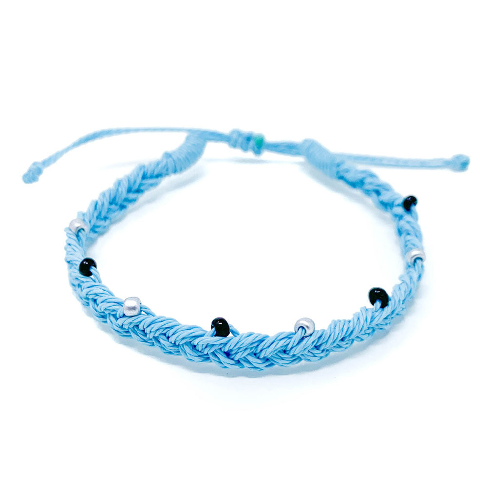 Blue Beaded Braid Single Bracelet