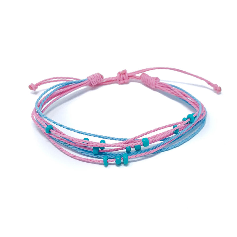 Pink Blue Beaded String Bracelet