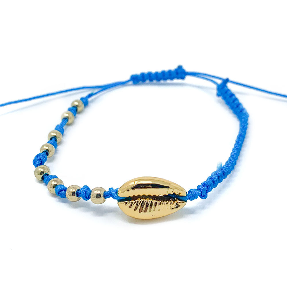 Gold Cowrie Charm Beaded Bracelet Blue