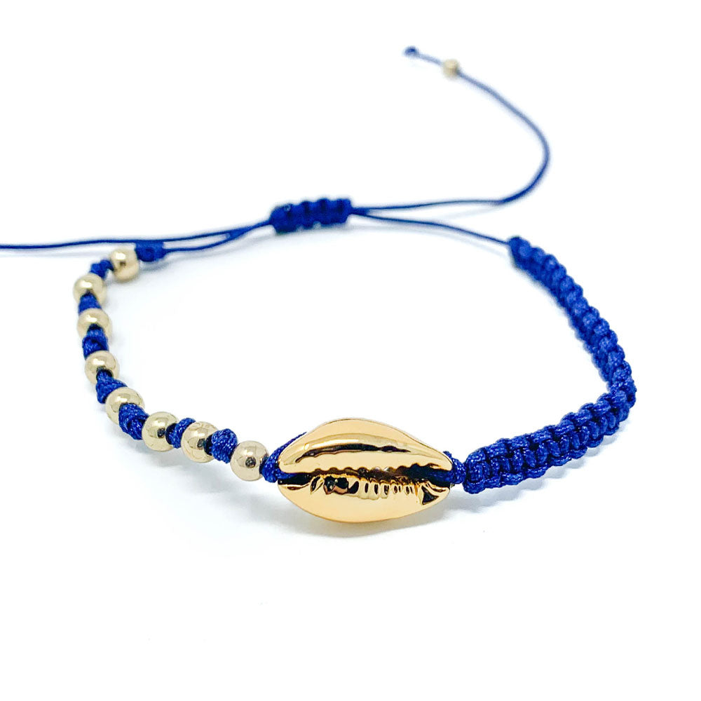 Gold Cowrie Charm Beaded Bracelet Blue