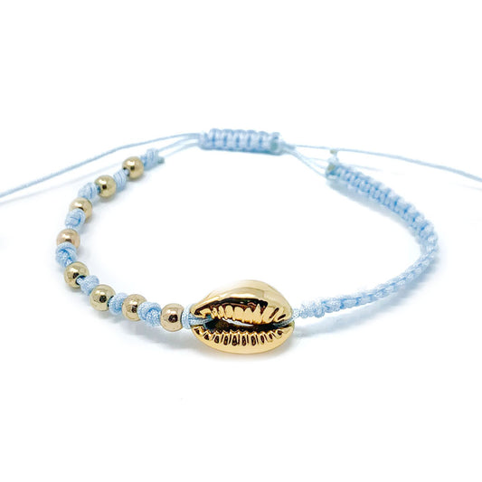 Gold Cowrie Charm Beaded Bracelet Blue