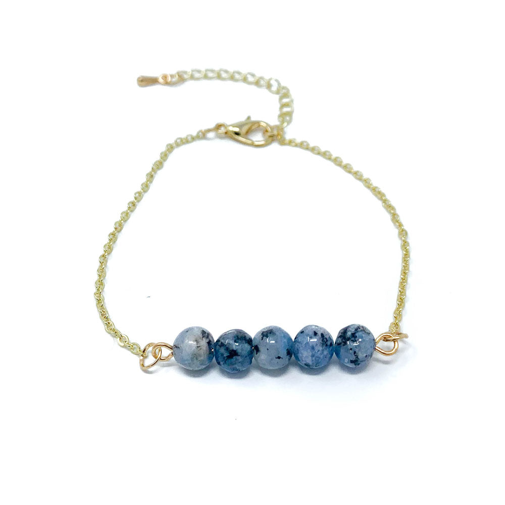 Beads on Gold Chain Dainty Bracelet Blue