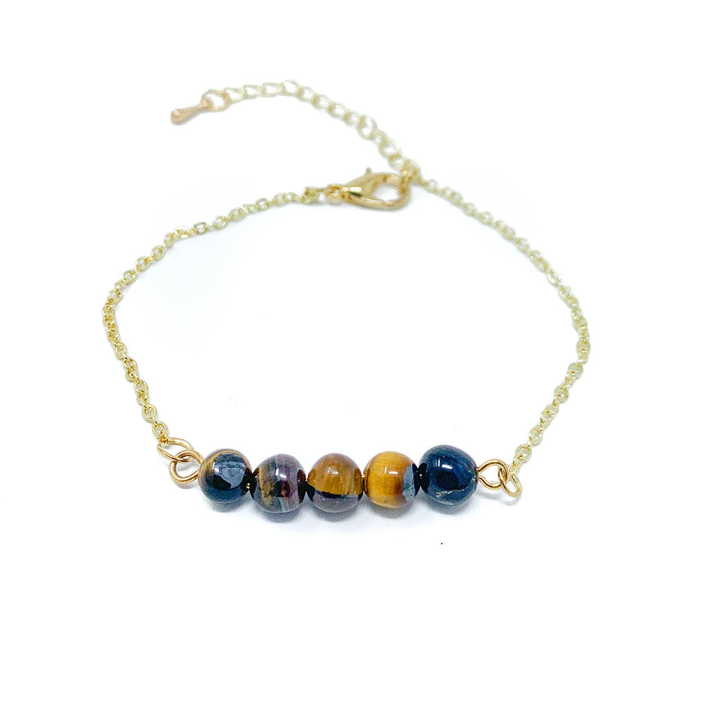 Beads on Gold Chain Dainty Bracelet Tiger Eye