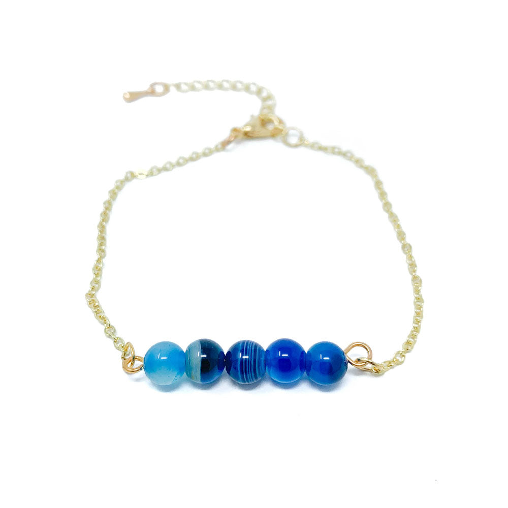 Beads on Gold Chain Dainty Bracelet Blue