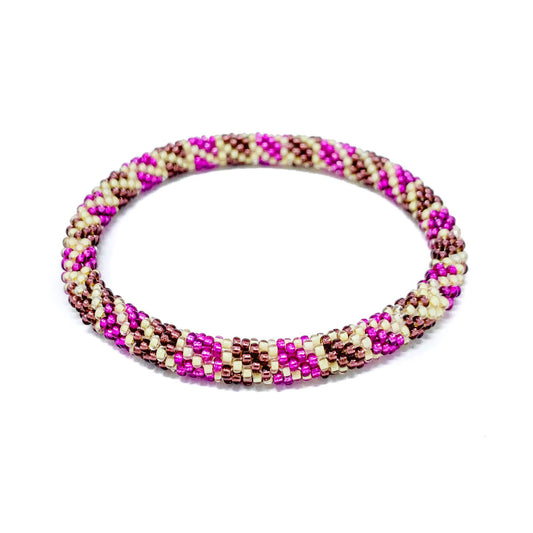 Pink Tan Beaded Roll On Bracelet