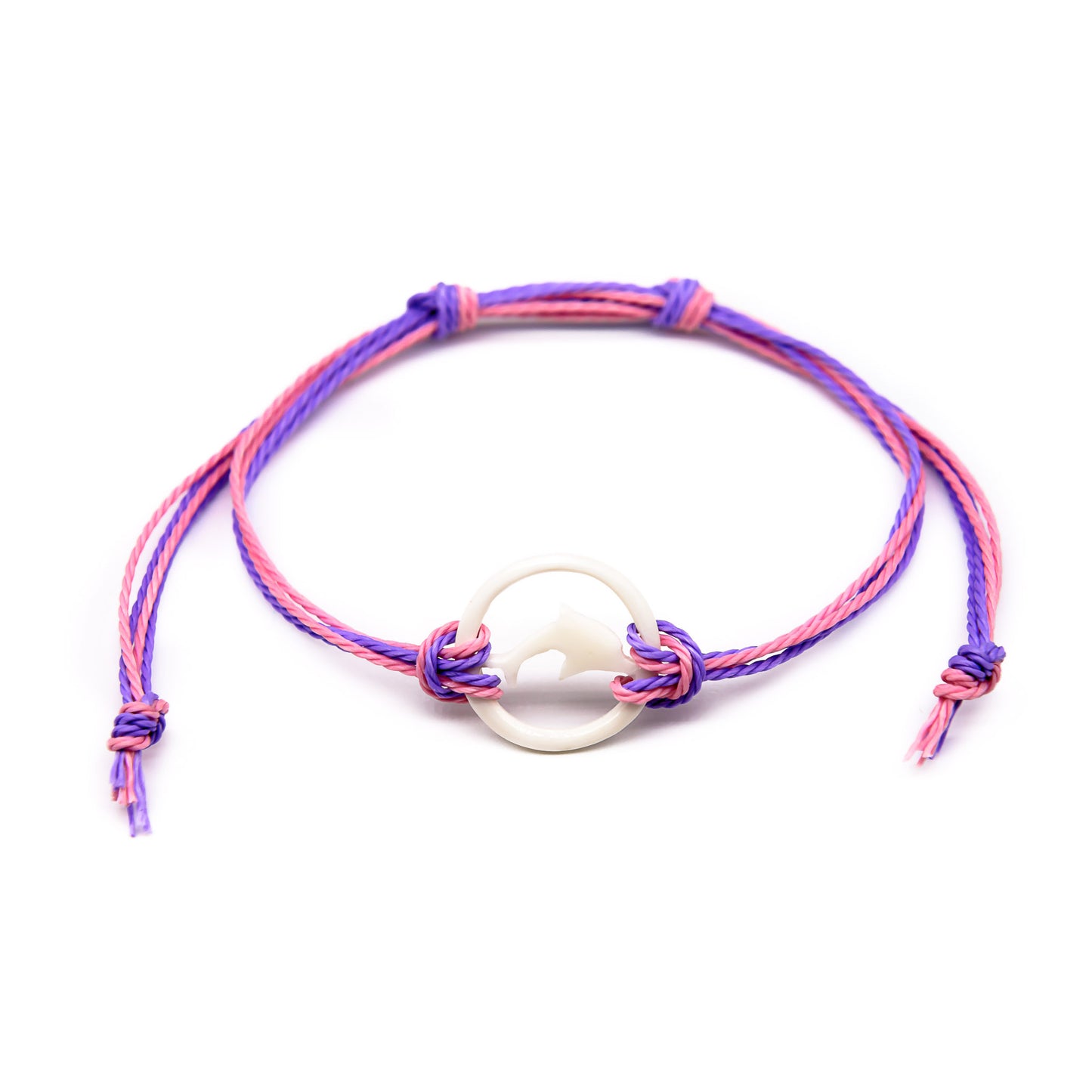 pink girls carved bone dolphin string bracelet
