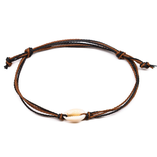 brown black mens beach style surfer single cowrie string bracelet